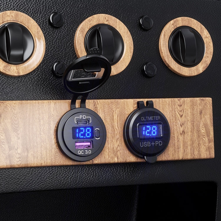 12V Modified Car USB Charger With Voltage Display PD QC3.0 Socket(With 60cm Line Blue Light) by buy2fix