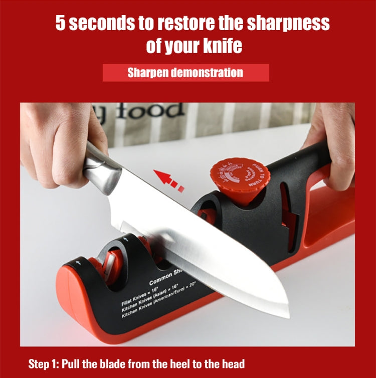 4- In-1 Adjustable Manual Knife Sharpener Multifunctional Knife Sharpener(Black Red) by buy2fix