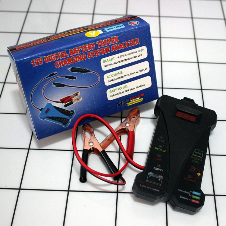 12V Three-In-One Battery Tester Digital Display Tester(Black) by buy2fix
