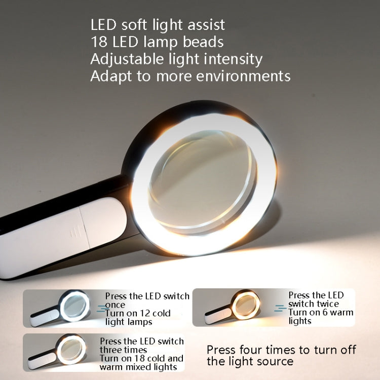 30 Times 18 LED Cool Warm Light HD Elderly Reading Repair Glass Magnifier(Gray White) by buy2fix