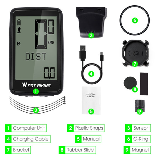 WEST BIKING Mountain Road Bike Five Language Code Table USB Riding Wireless Code Table Speedometer(Black) by WEST BIKING