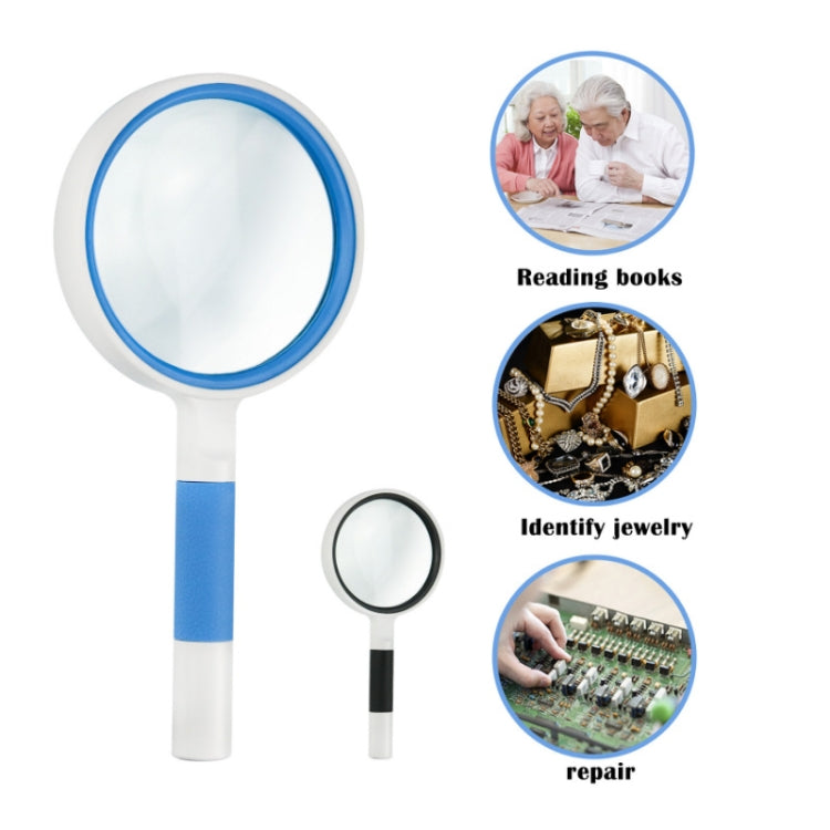 Hand-Held Reading Magnifier Glass Lens Anti-Skid Handle Old Man Reading Repair Identification Magnifying Glass, Specification: 65mm 6 Times (Black White) by buy2fix
