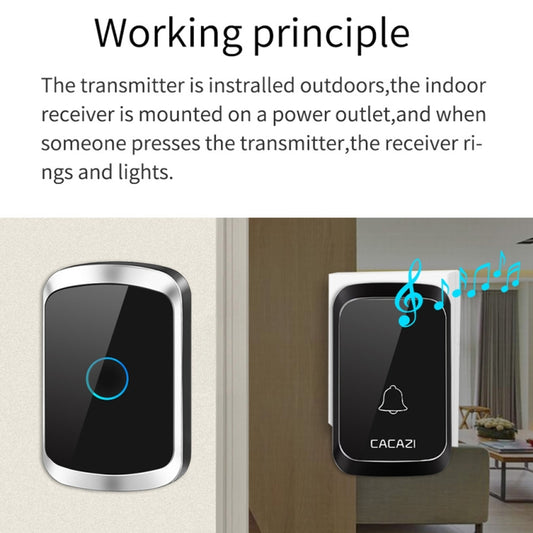 CACAZI A50 1 For 1 Wireless Music Doorbell without Battery, Plug:UK Plug(Black) by CACAZI
