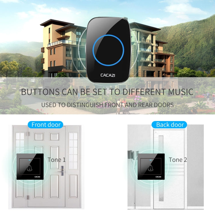 CACAZI H10 1 For 1 Wireless Smart Doorbell without Battery, Plug:US Plug(Black) by CACAZI