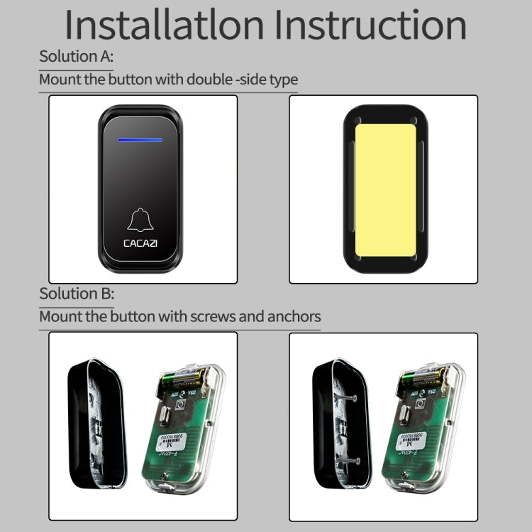 CACAZI Home Smart Digital Wireless Doorbell Remote Electronic Doorbell Elderly Pager, Style: US Plug(Black) by CACAZI