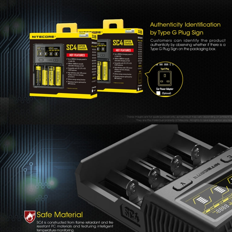 NITECORE 4-Slot Smart LCD Fast Charger, Model: SC4(US Plug) by NITECORE