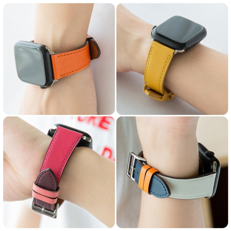 Cowhide Leather Strap Watch Band For Apple Watch Ultra 49mm&Watch Ultra 2 49mm / Series 9&8&7 45mm / SE 3&SE 2&6&SE&5&4 44mm / 3&2&1 42mm(Yellow) by buy2fix