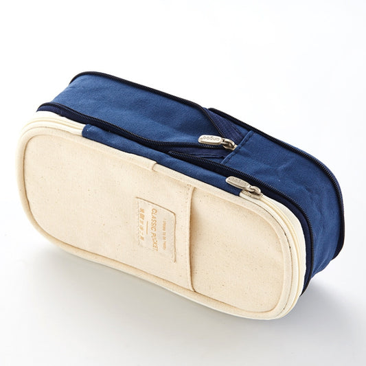 Angoo Cotton And Linen Large Capacity Pencil Stationery Bag(572 Navy / Beige) by Angoo