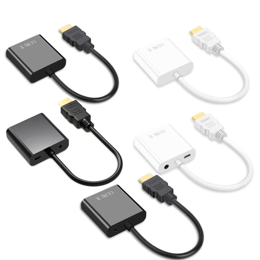 2 PCS Jasoz 1080P HDMI To VGA Converter Oxygen-Free Copper Core, Colour: With Audio Power Supply (White) by Jasoz