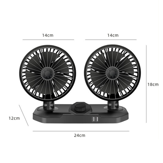 F558 With USB Mobile Phone Charging Car Fan 12/24V Car Truck Double Shaking Head Fan(Double Head 12V) by buy2fix