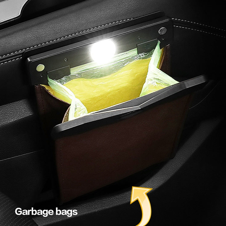 Car Trash Can Storage Bag Hanging Paste With LED Light Garbage Bag(Small (Mocha Brown)) by buy2fix