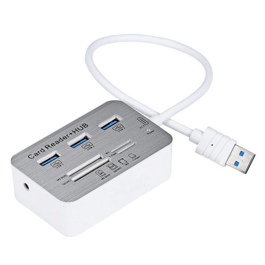 619-3.0 3 Port HUB + 4 Port Card Reader One to Three High Speed USB 3.0 Hub Splitter(White) by buy2fix