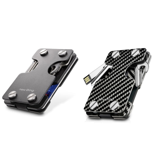 New-Bring Metal Card Holder Multifunctional EDC Wallet Can Store Keys & U Disk(Carbon Fiber) by New-Bring