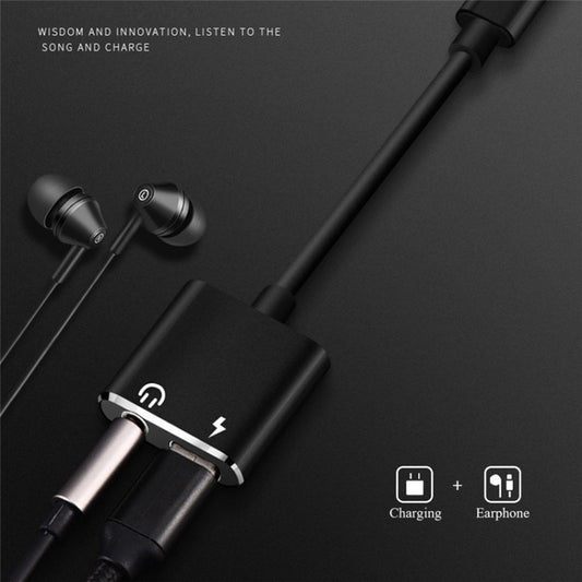 USB-C / Type-C to 3.5mm Aux + USB-C / Type C Earphone Adapter Charger Audio Cable(black) by buy2fix