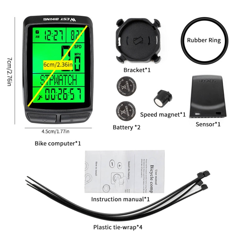 WEST BIKING 5 Languages Bicycle Waterproof Backlight Multifunction Wireless Odometer Speedometer(Black) by WEST BIKING