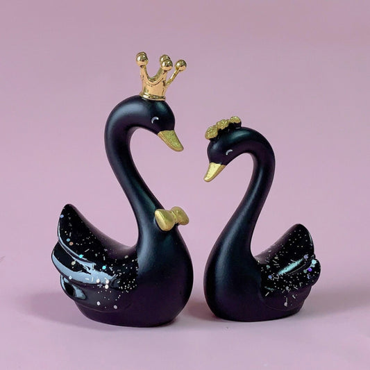 2pcs /Pair Swan Resin Car Decoration Birthday Cake Tanabata Valentine Day Decoration, Color Classification: Large Black Swan by buy2fix