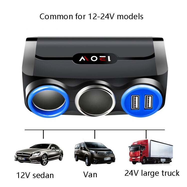 Car Cigarette Lighter Multi-Function Mobile Phone Charging USB Car Charge 12/24V Adapter Plug(Black Blue) by buy2fix