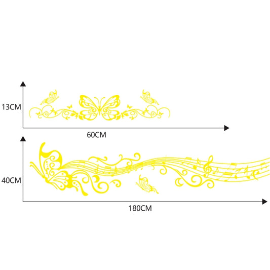 D-347 Butterfly Note Car Sticker Sheet Music Waist Line Body Sticker(Yellow) by buy2fix