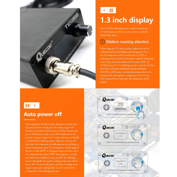 QUECOO T12-956 1.3-Inch Screen Electric Soldering Iron Soldering Station With P9 Handle, EU Plug (White Handle) by QUECOO