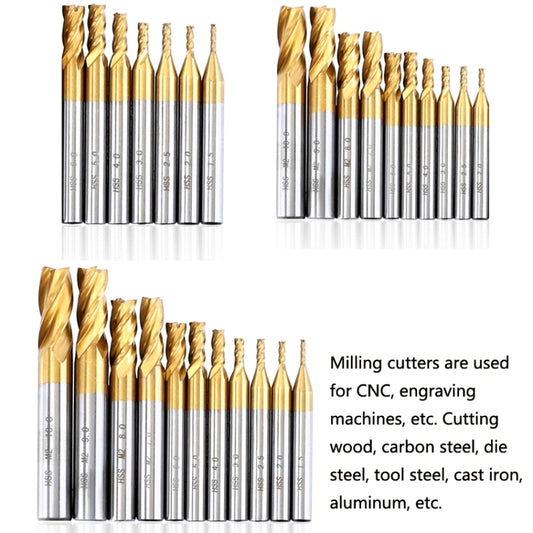 11 PCS/Set High-Speed Steel And Aluminum End Face Milling Cutter With Straight Shank Titanium-Plated Milling Cutter by buy2fix