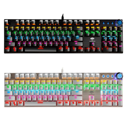 LEAVEN K990 Knob Version 104 Keys Office Computer Game Mechanical Green Axis Wired Keyboard, Cabel Length:1.8m(White) by LEAVEN