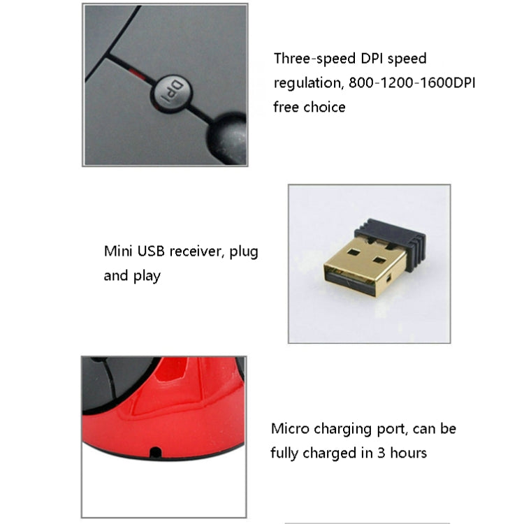 JSY-03 6 Keys Wireless Vertical Charging Mouse Ergonomic Vertical Optical Mouse(Red) by buy2fix