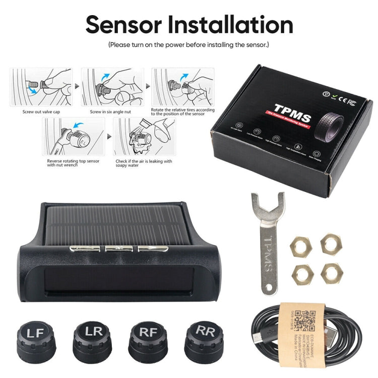 T1 Vehicle-mounted Solar Wireless Tire Pressure Monitoring System General-purpose Vehicle Tire Pressure Thermometer(Black) by buy2fix