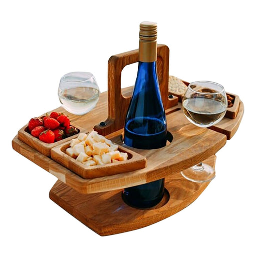 Portable Picnic Wooden Wine Glass Holder Detachable Wine Table(Wood Color) by buy2fix