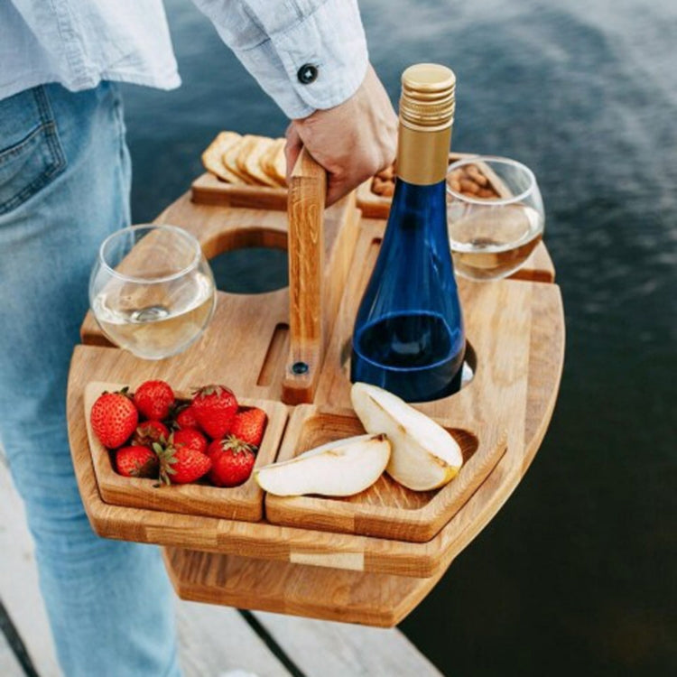 Portable Picnic Wooden Wine Glass Holder Detachable Wine Table(Wood Color) by buy2fix