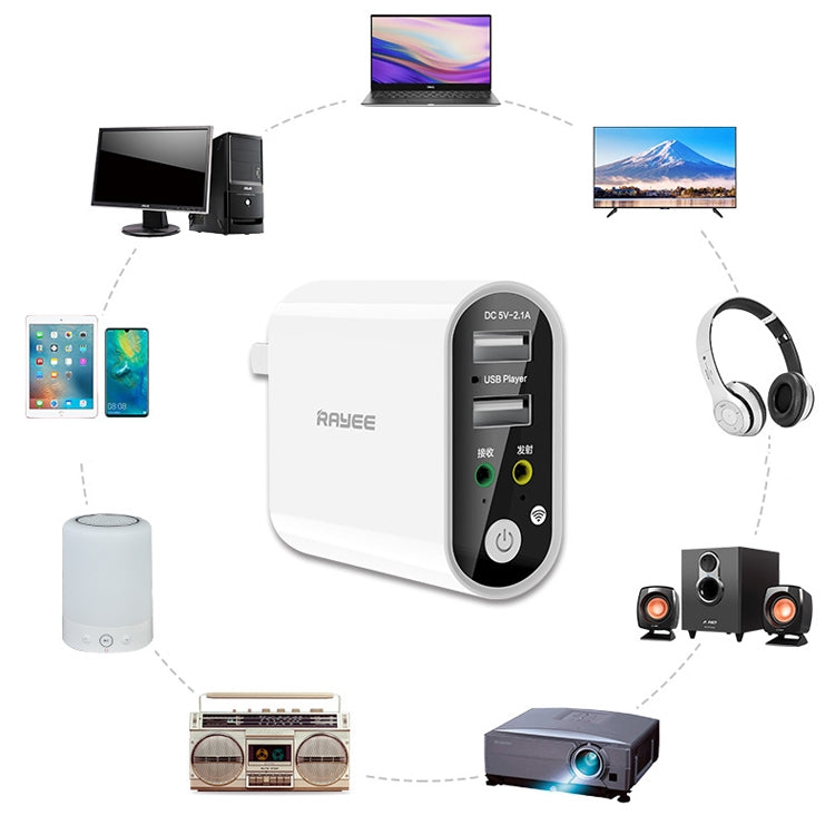 RAYEE K8 Remote Control Version 2 in 1 Bluetooth 5.0 Receiver & Transmitter Audio Adapter Support Fast Charge U Disk, US Plug by buy2fix