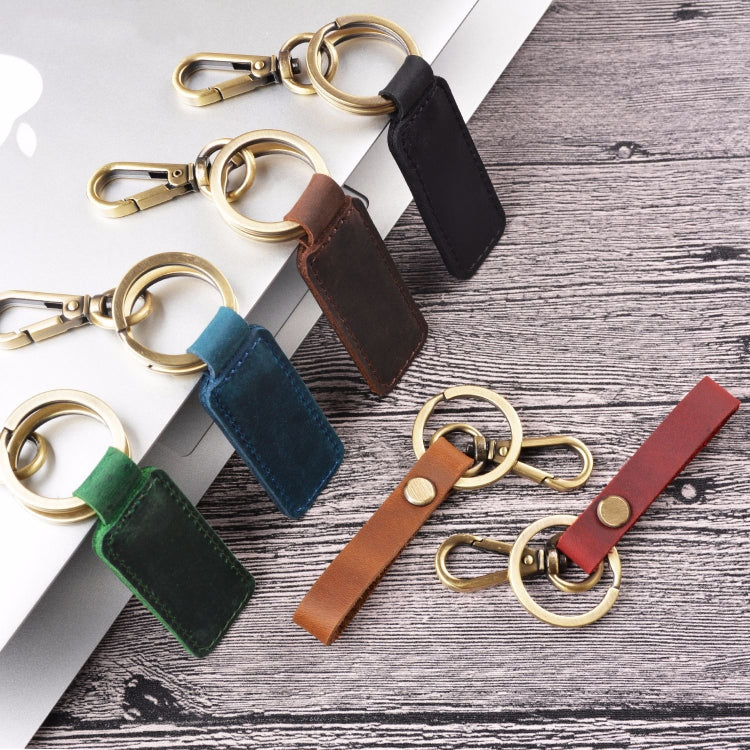 2 PCS Handmade Crazy Horse Leather Retro Keychain Car Couple Keychain, Specification: Double Ring(Black) by buy2fix