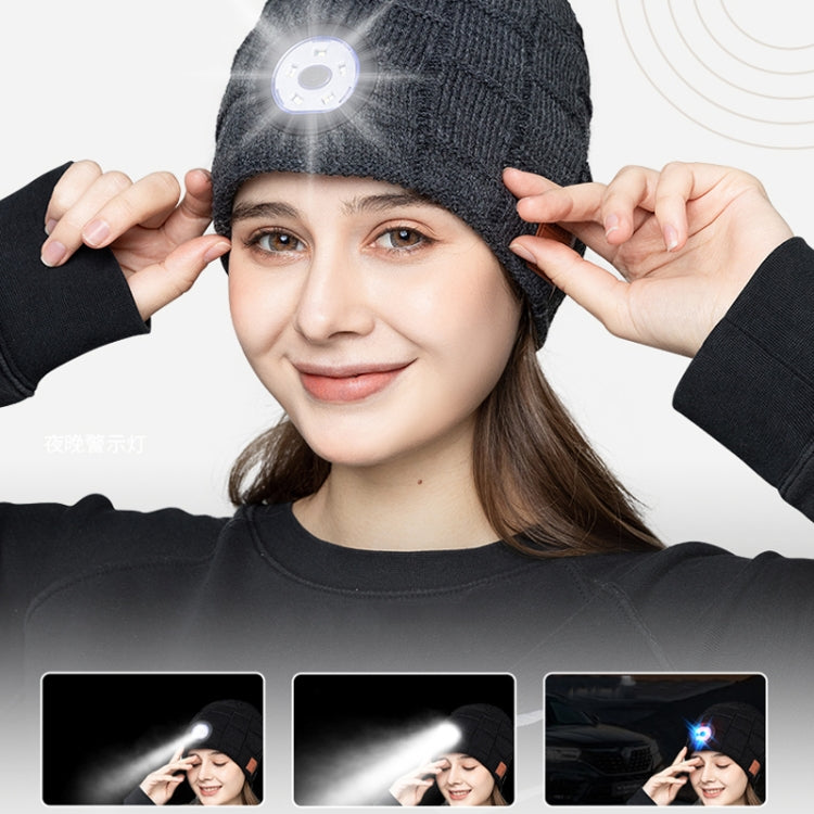 RG5-BL Bluetooth LED Lighting Music Knit Hat Plus Velvet Night Running Lamp Hat(Dark Gray) by buy2fix