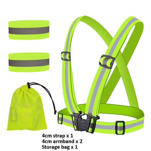 Reflective Elastic Band Suit Night Running Construction Site Traffic Safety Reflective Equipment,Style: 1 Strap+2 Arm Strap+Storage Bag by buy2fix