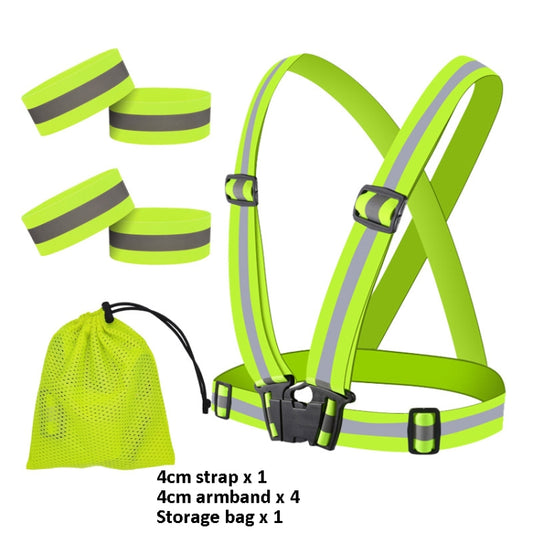 Reflective Elastic Band Suit Night Running Construction Site Traffic Safety Reflective Equipment,Style: 1 Strap+4 Arm Strap+Storage Bag by buy2fix