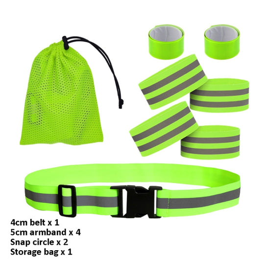 Reflective Elastic Band Suit Night Running Construction Site Traffic Safety Reflective Equipment,Style: 1 Belt+4 Arm Strap+2 Snap Circle+ Storage Bag by buy2fix