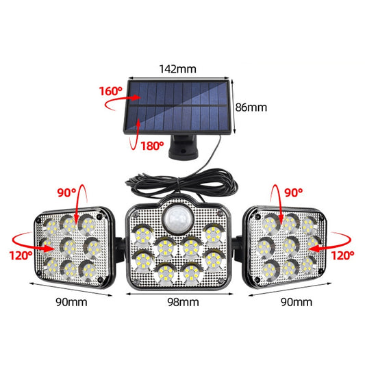 TG-TY075 Solar 3-Head Rotatable Wall Light Body Sensation Outdoor Waterproof Garden Light, Style: 138 LED Splitable by buy2fix