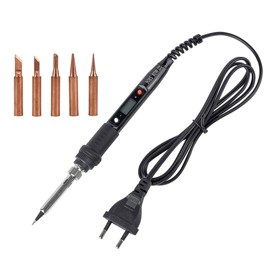 Metallic LCD Temperature Regulating Soldering Iron And Soldering Iron Tip Set Electric Soldering Iron Welding Tool(220V EU Plug Bronze Head Black) by buy2fix