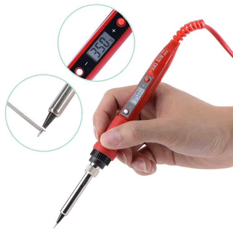 Metallic LCD Temperature Regulating Soldering Iron And Soldering Iron Tip Set Electric Soldering Iron Welding Tool(110V US Plug Silver Head Red) by buy2fix