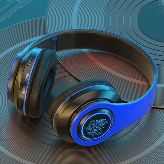 B39 Wireless Bluetooth Headset Subwoofer With Breathing Light Support TF Card(Black Blue) by buy2fix