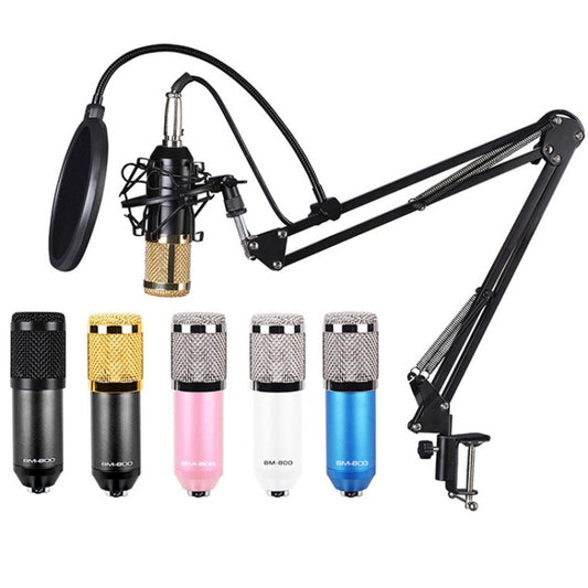 BM800 Condenser Microphone Set With USB Sound Card(Black And Golden Net) by buy2fix