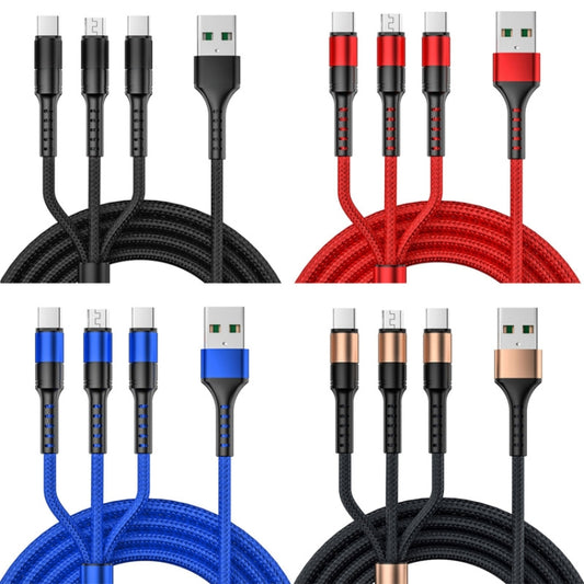 1.25m 3 In 1 USB to Dual Type-C + Micro USB Quick Charging Sync Data Cable, Output: 3A (Black) by buy2fix