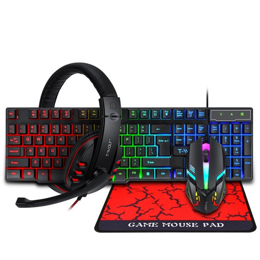 T-WOLF TF-800 4 in 1 Gaming Luminous Keyboard Mouse Headset Set(English Version) by T-WOLF