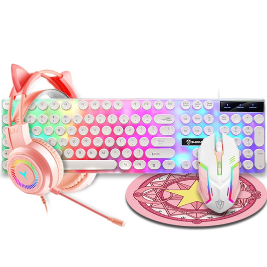 Shipadoo LD-122 4 in 1 Girly Glowing Keyboard + Mouse + Earphone + Mouse Pad Set(Pink Punk) by Shipadoo