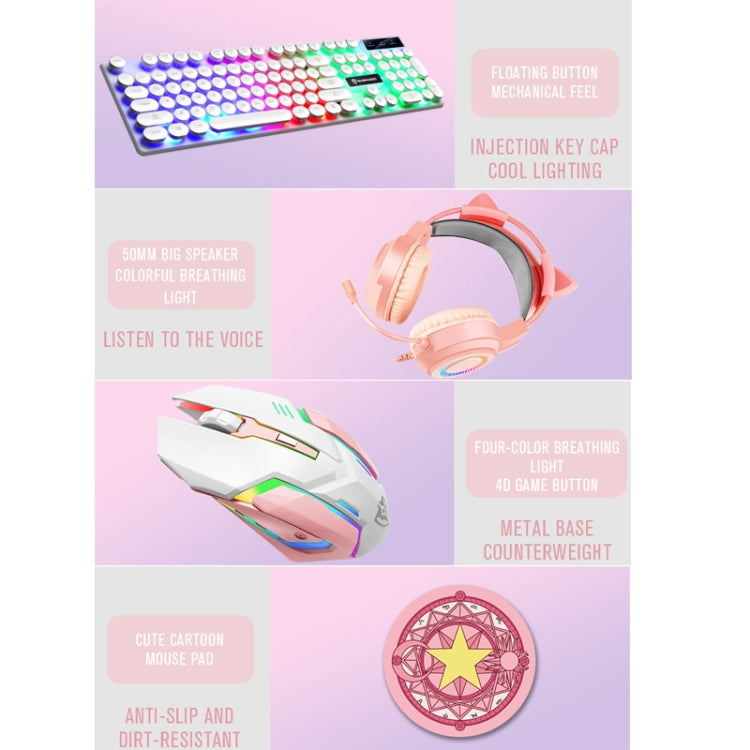 Shipadoo LD-122 4 in 1 Girly Glowing Keyboard + Mouse + Earphone + Mouse Pad Set(Pink Punk) by Shipadoo