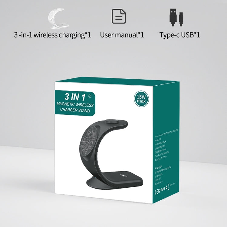 OJD-83 3 in 1 Magnetic Suction Vertical Bracket Wireless Charger for Mobile Phone & iWatch & AirPods(White) by buy2fix