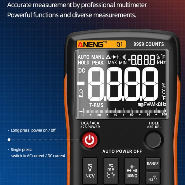 ANENG AN-Q1 Automatic High-Precision Intelligent Digital Multimeter, Specification: Standard with Cable(Orange) by ANENG