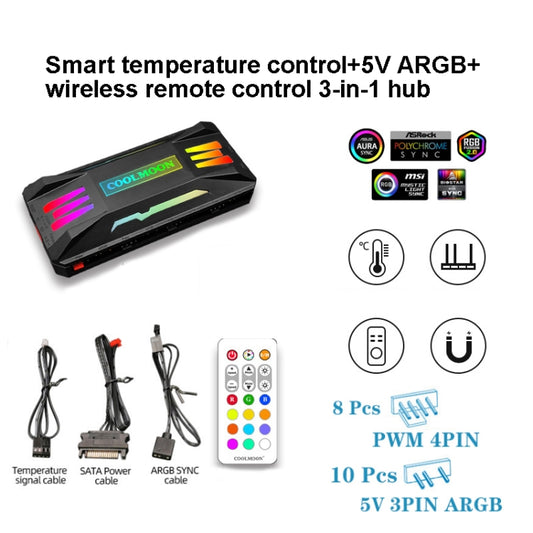 COOLMOON CM-MPAC PWM 5V ARGB Cooling Fan Remote Control For PC Case Chassis, Style: 3 in 1 Controller (Black) by COOLMOON