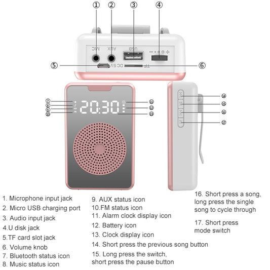 ZXL-H3 Portable Teaching Microphone Amplifier with Time Display, Spec: Wireless Version (Black) by buy2fix
