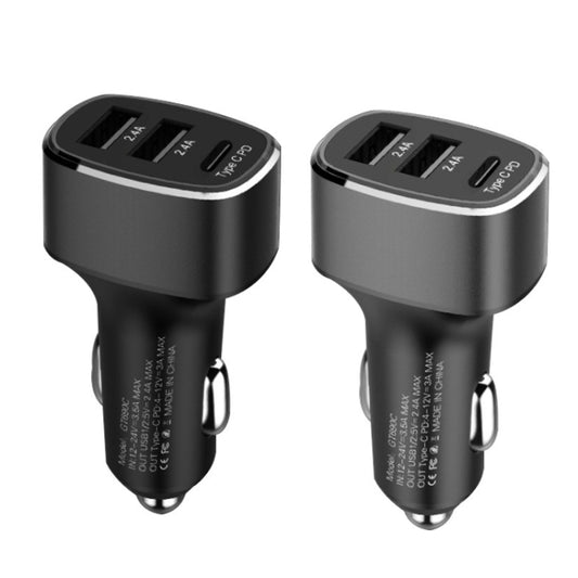 QIAKEY GT690C Dual USB + USB-C / Type-C Aluminum Alloy Three-Hole Car Charger(Black) by QIAKEY