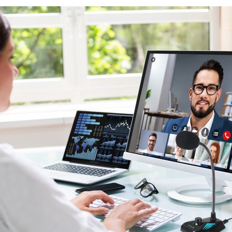 MI520 Desktop Computer Gooseneck Condenser Microphone USB Version with RGB Breathing Lamp by buy2fix